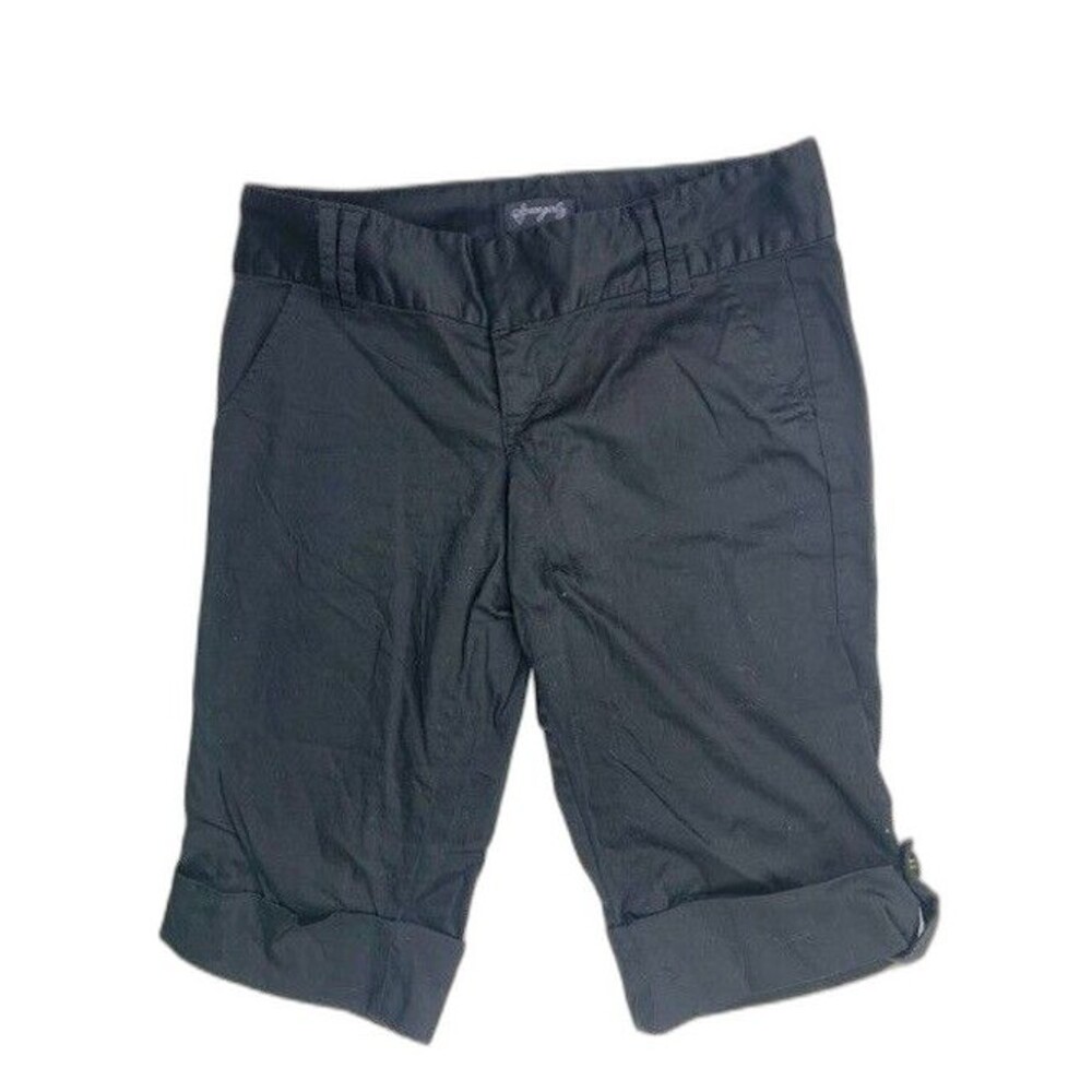 Space Girls Size 7 Knee Length Bermuda  Shorts Black Low Rise Cuff Hem Stretch
